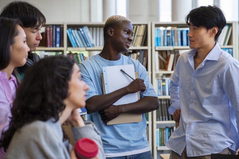 black-and-white-students-in-a-library